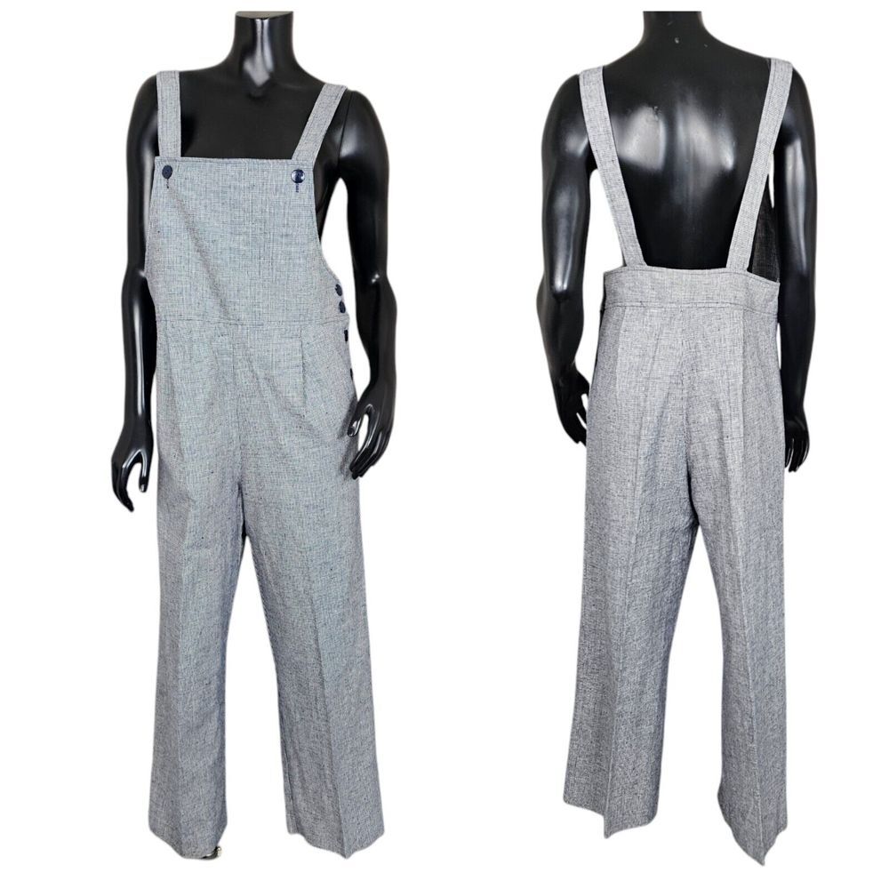 Vintage 90s Petite Sophisticate Womens M Navy White Mini Houndstooth Overalls